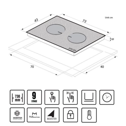 Bếp từ đôi Spelier SPM 928I PLUS SNOW lắp âm 3 Kích thước bếp từ đôi Spelier SPM 928I PLUS SNOW lắp âm