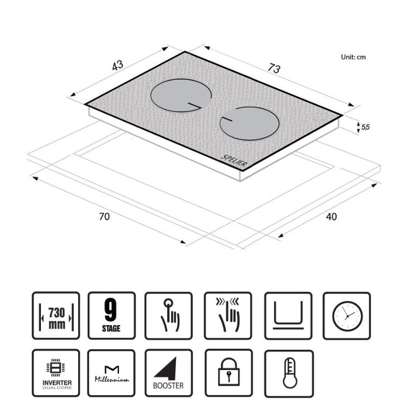 Kích thước bếp từ đôi Spelier SPM 928I PLUS SNOW lắp âm Kích thước bếp từ đôi Spelier SPM 928I PLUS SNOW lắp âm