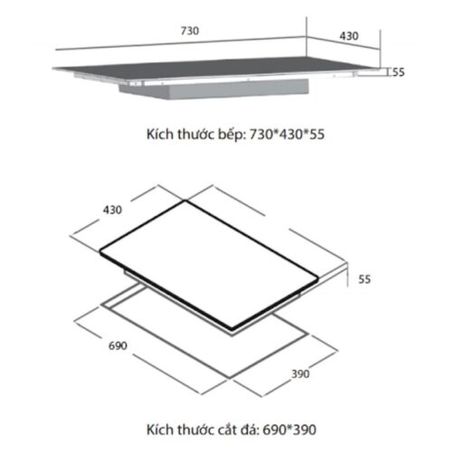 Kích thước bếp từ đôi Spelier STL 530S lắp âm